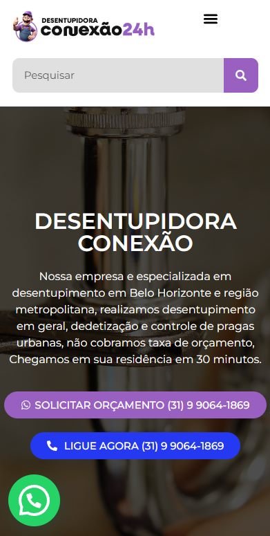 Site desenvolvido para Desentupidora Conexão 24h, versão mobile