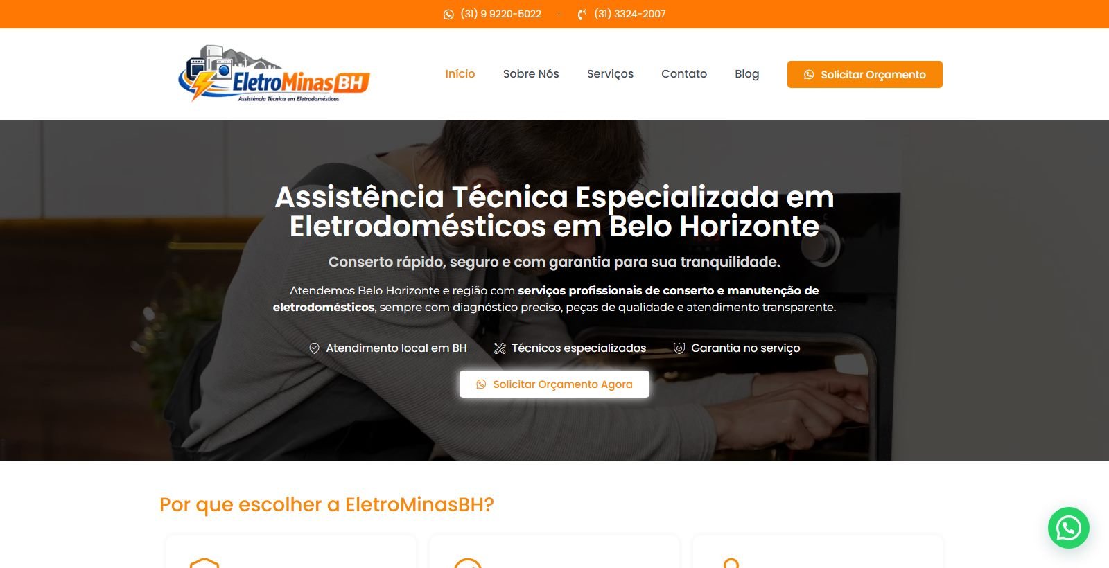 Site desenvolvido para EletroMinas BH, versão desktop