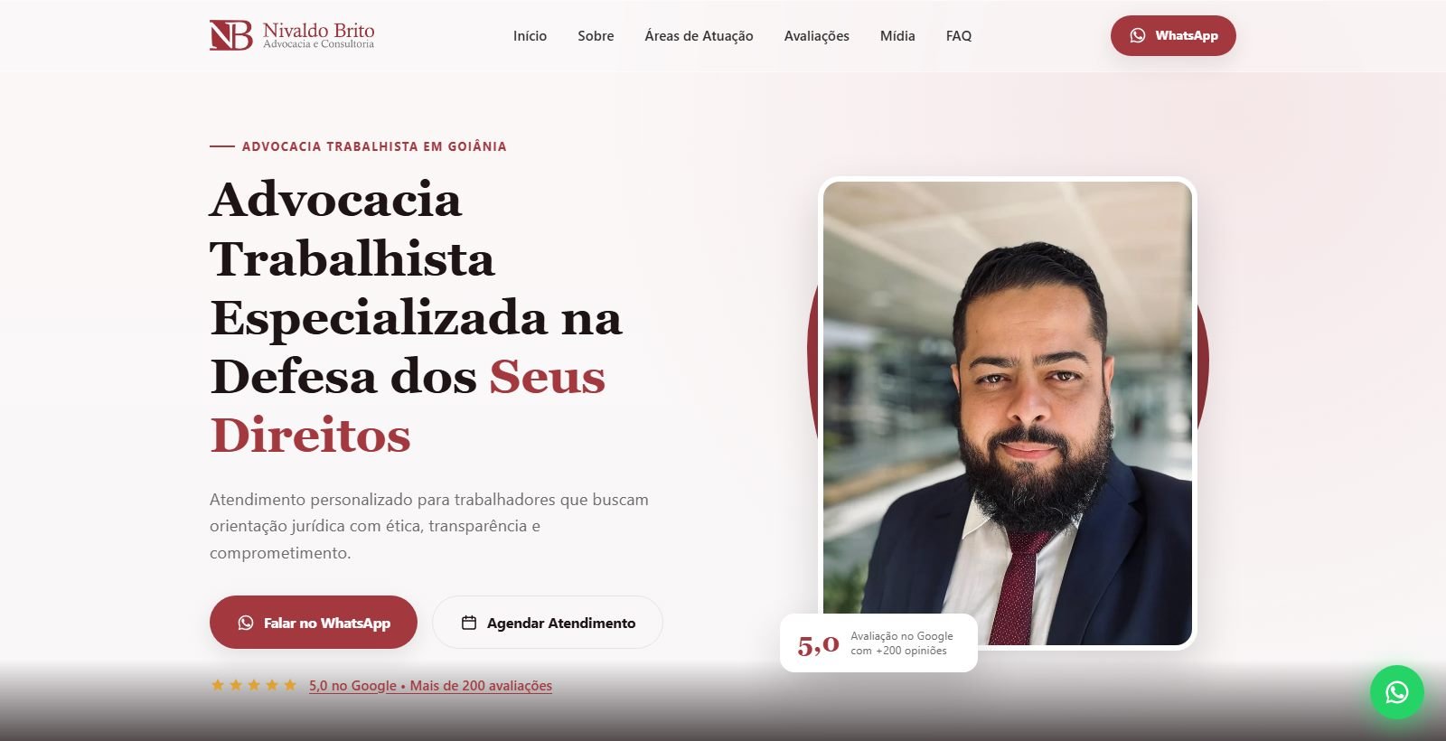 Site desenvolvido para Nivaldo Brito Advocacia e Consultoria, versão desktop