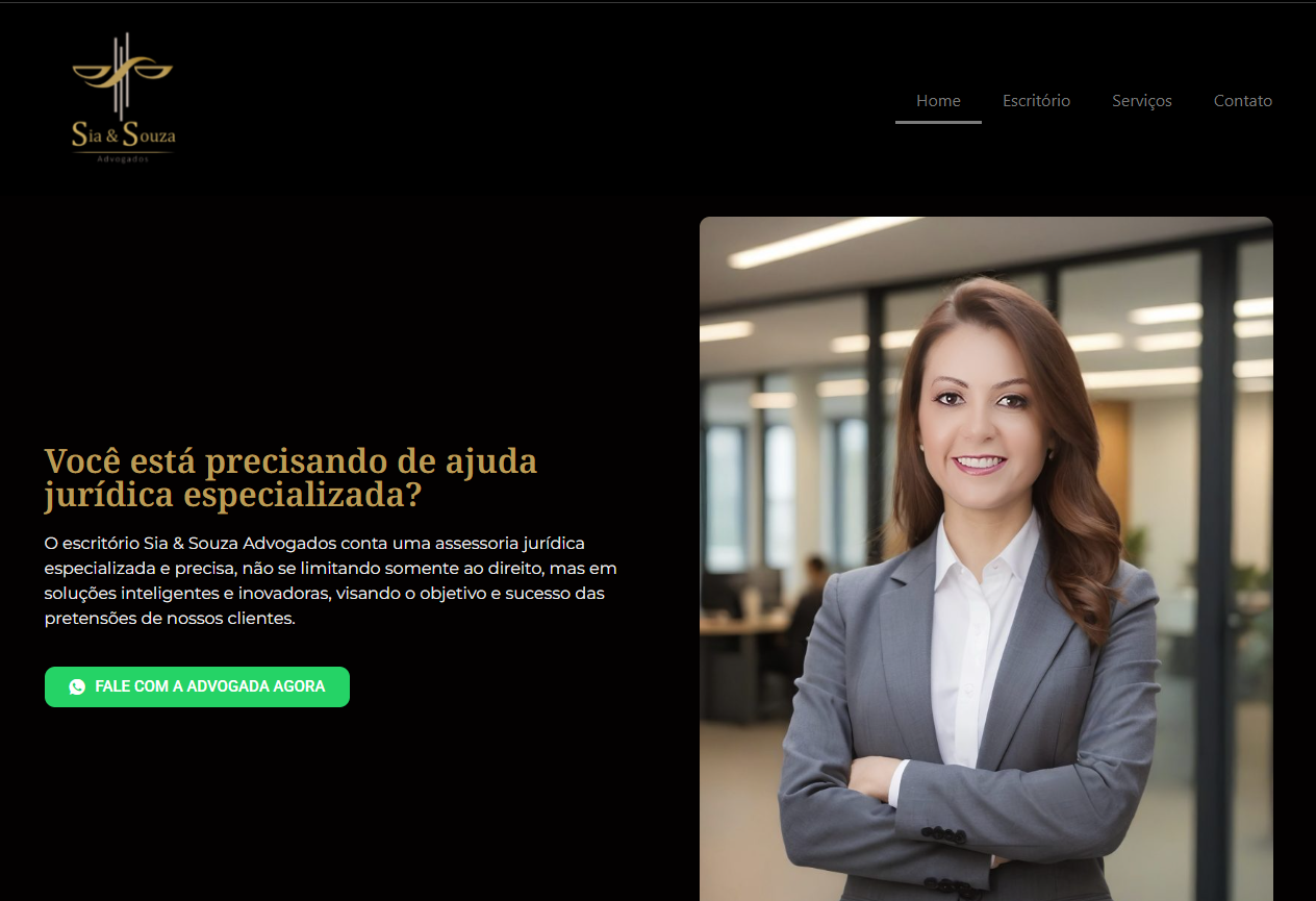 Site desenvolvido para Sia & Souza Advogados, versão desktop