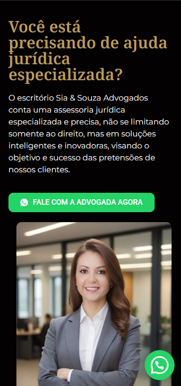 Site desenvolvido para Sia & Souza Advogados, versão mobile