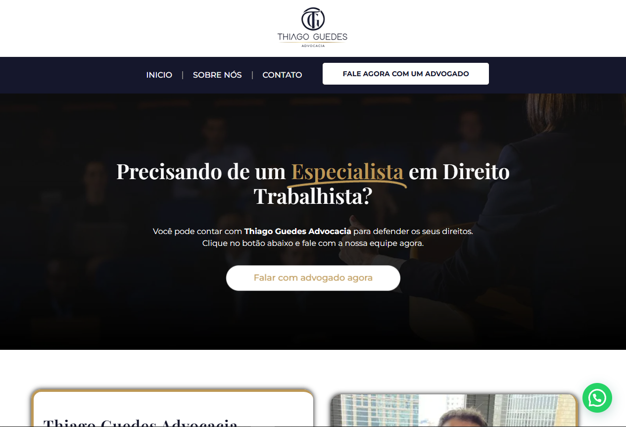 Site desenvolvido para Thiago Guedes Advocacia, versão desktop