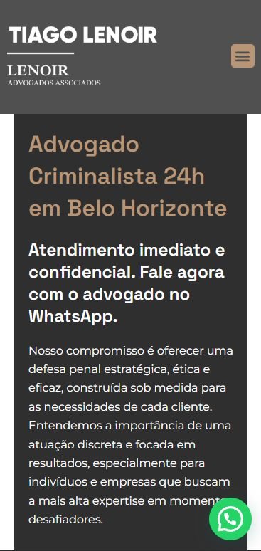 Site desenvolvido para Tiago Lenoir Advogados Associados, versão mobile