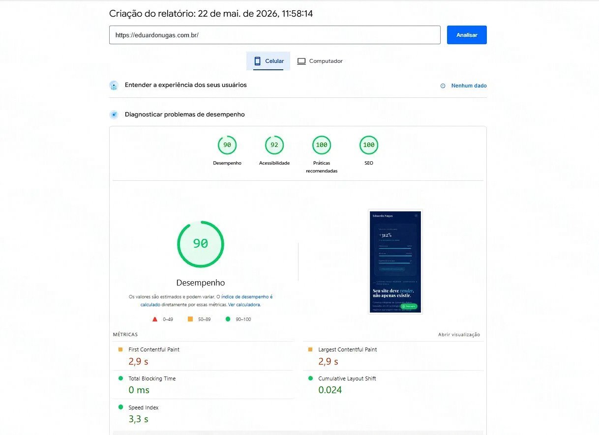 PageSpeed Insights Mobile — Score 90/100 — eduardonugas.com.br